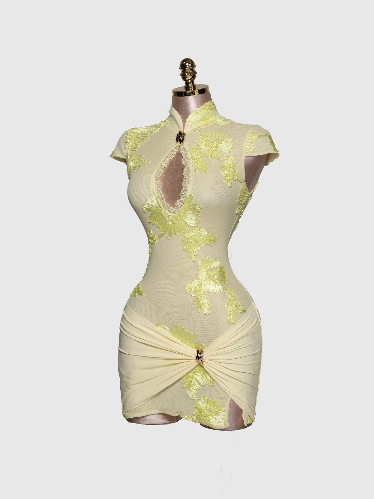 Yarune Cutout Twisted Mini Dress In Beige