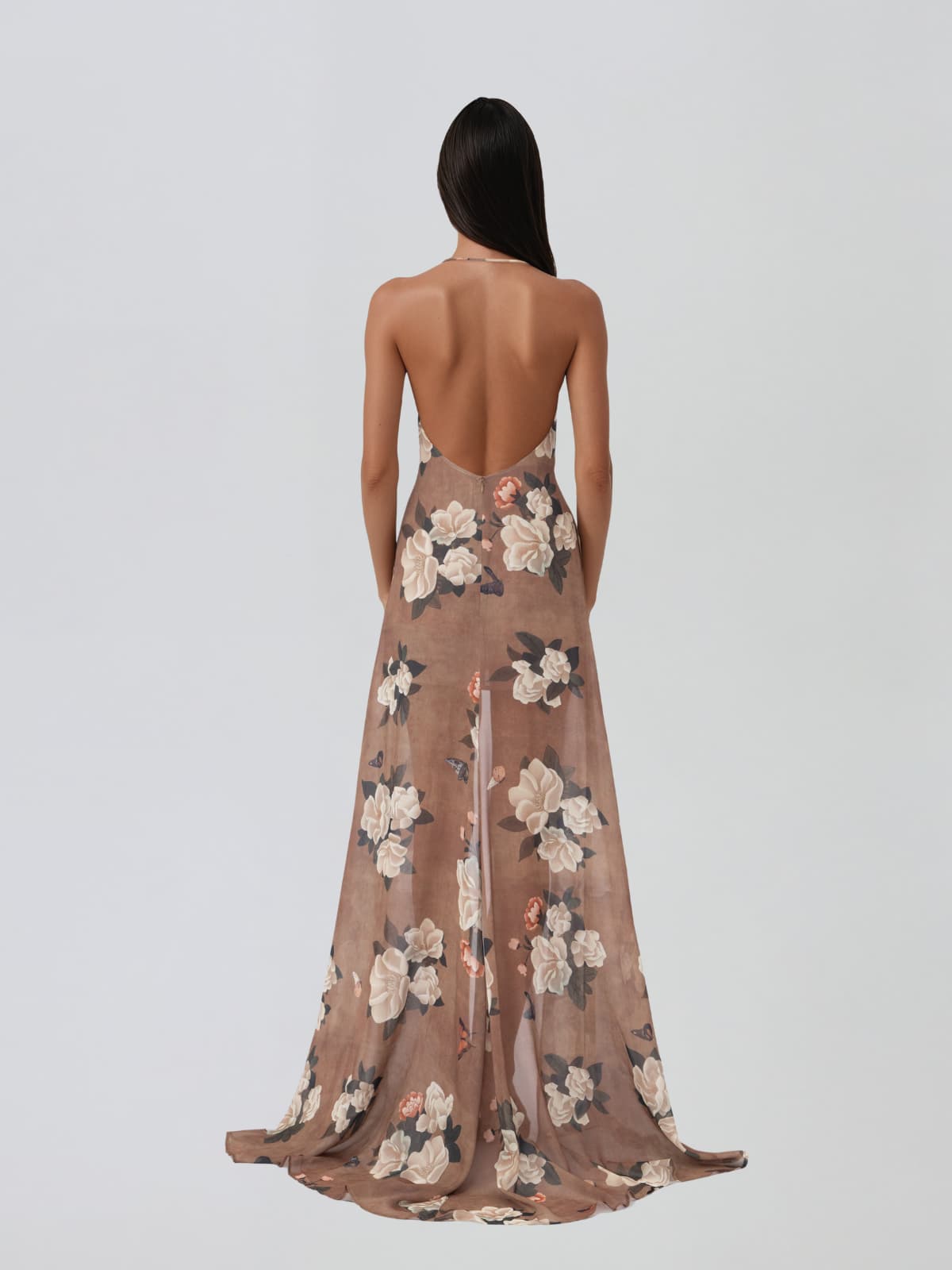 Yavira Cowl Neck Floral Split Maxi Dress