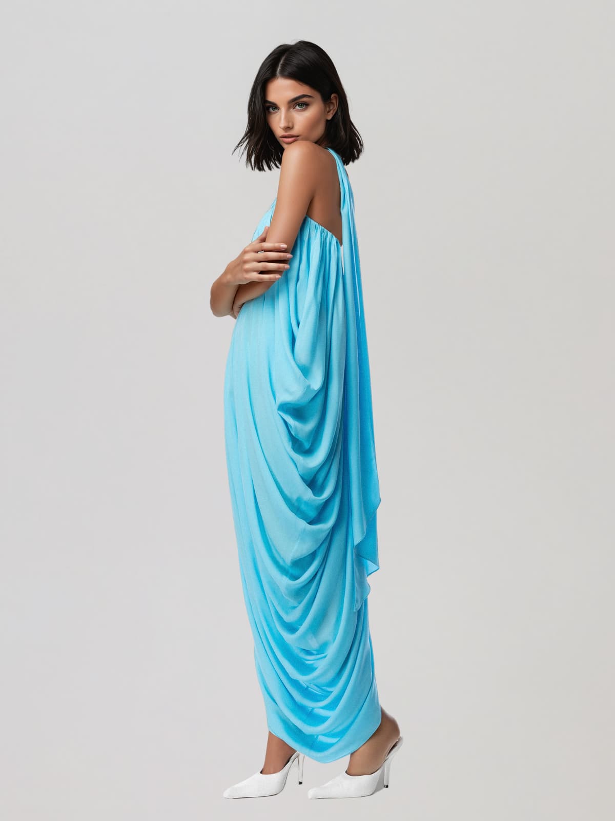 Yevionx Scarf Draped Split Maxi Dress