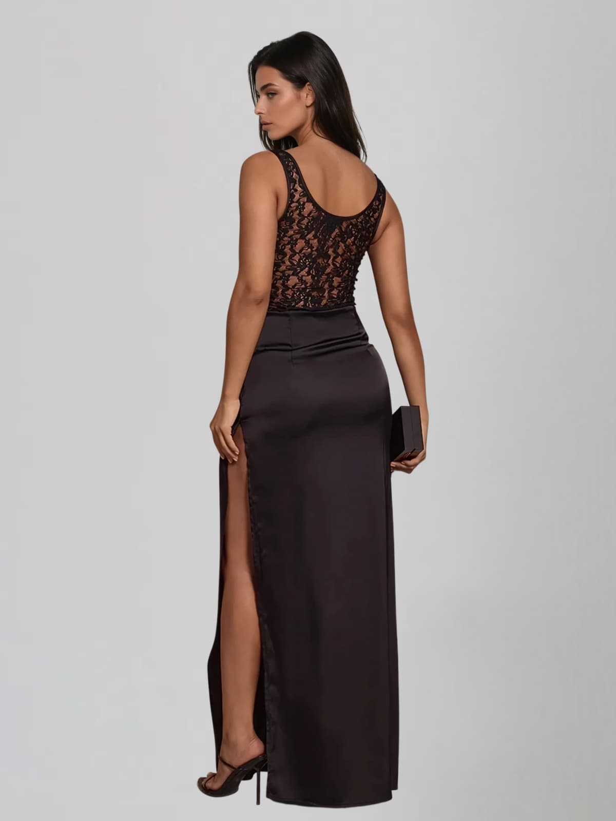 Ylithar U Neck Lace Split Maxi Dress