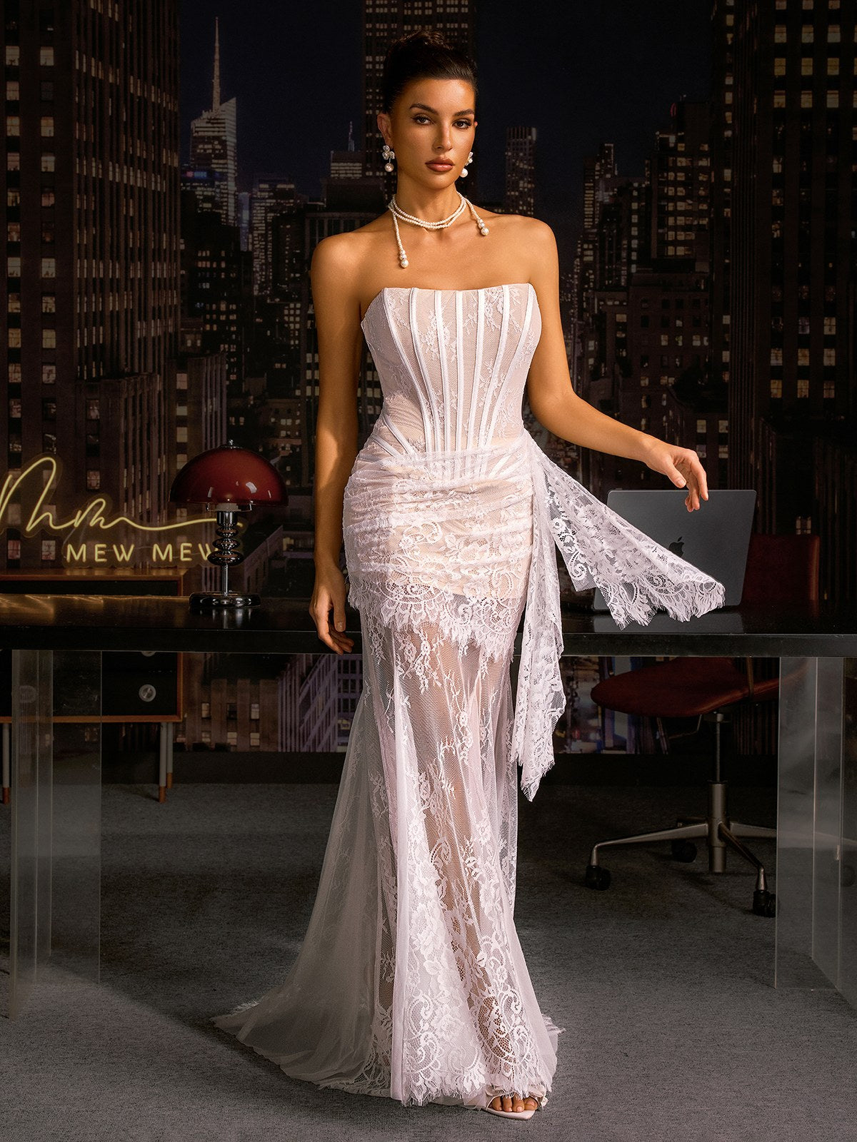 Yolita Strapless Lace Corset Dress Set
