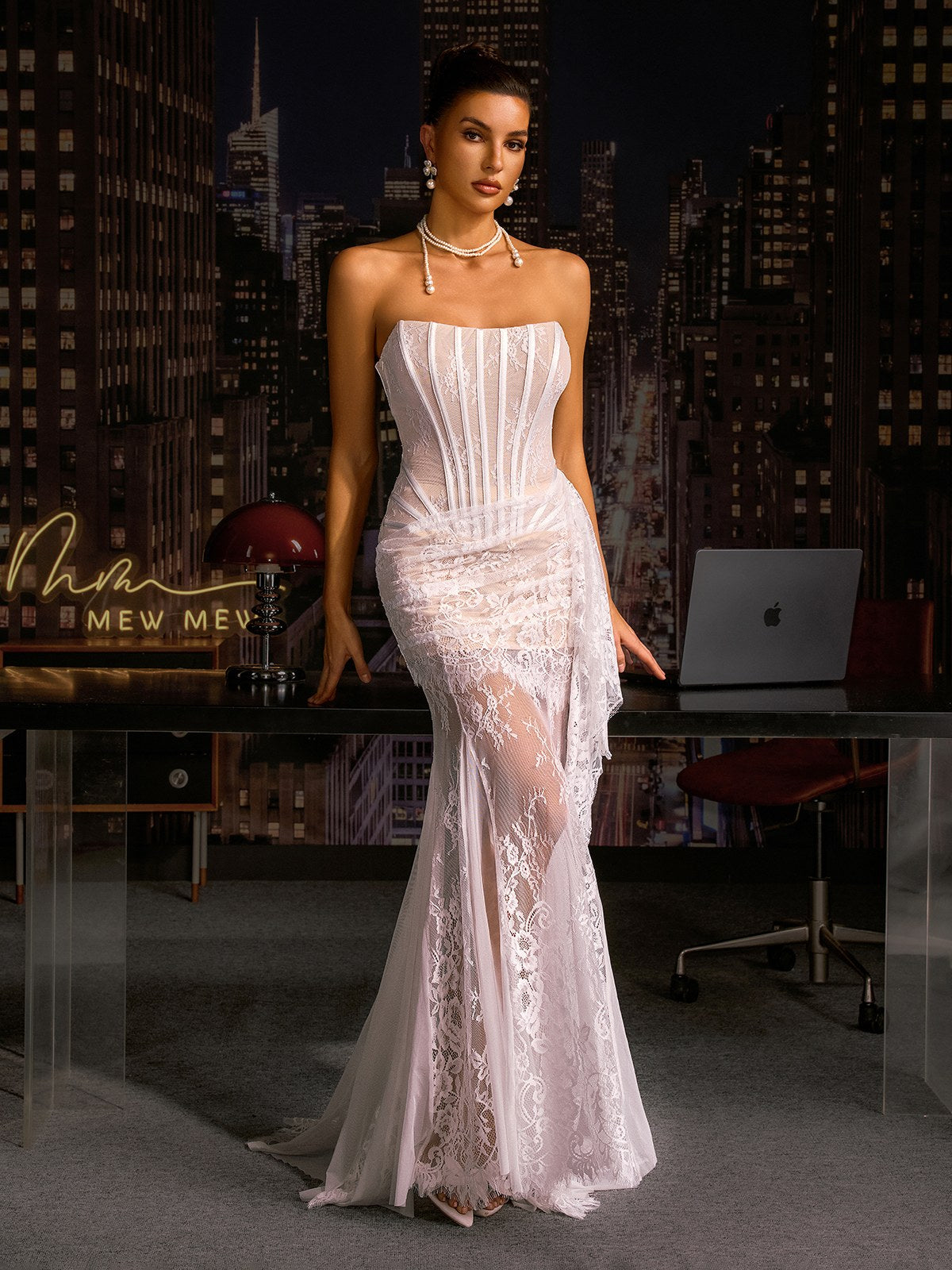 Yolita Strapless Lace Corset Dress Set