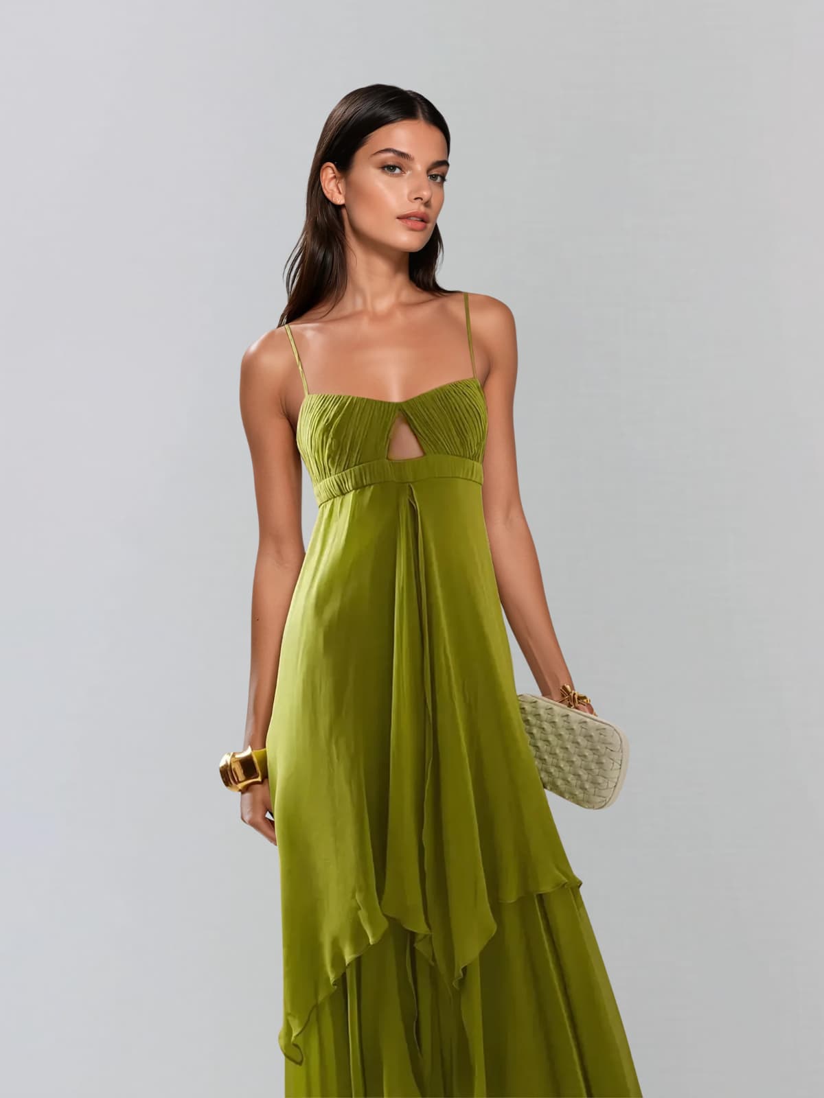 Yxelion Spaghetti Ruffle Maxi Dress