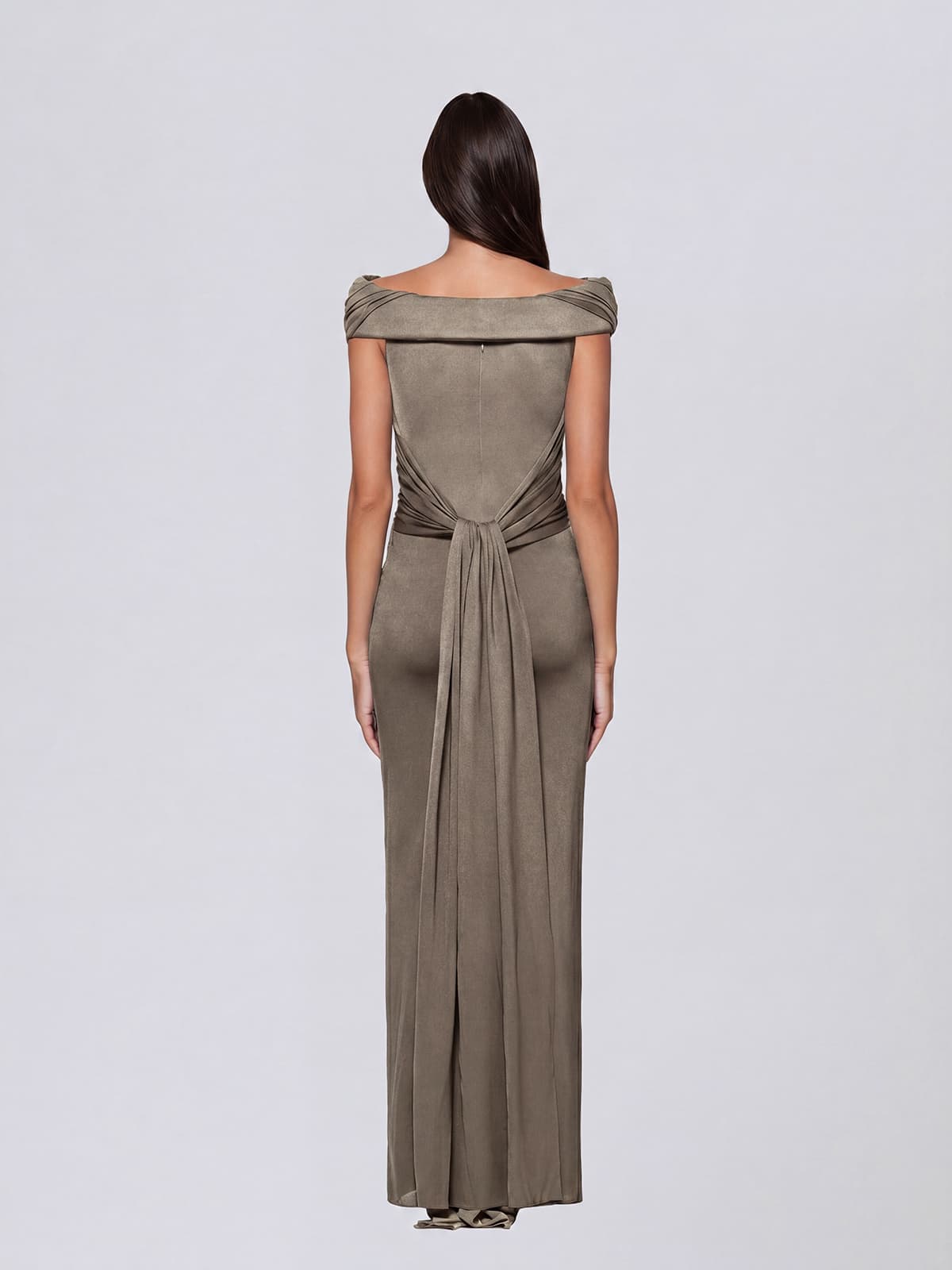Zavelion  Ruched Knit Maxi Dress In Khaki