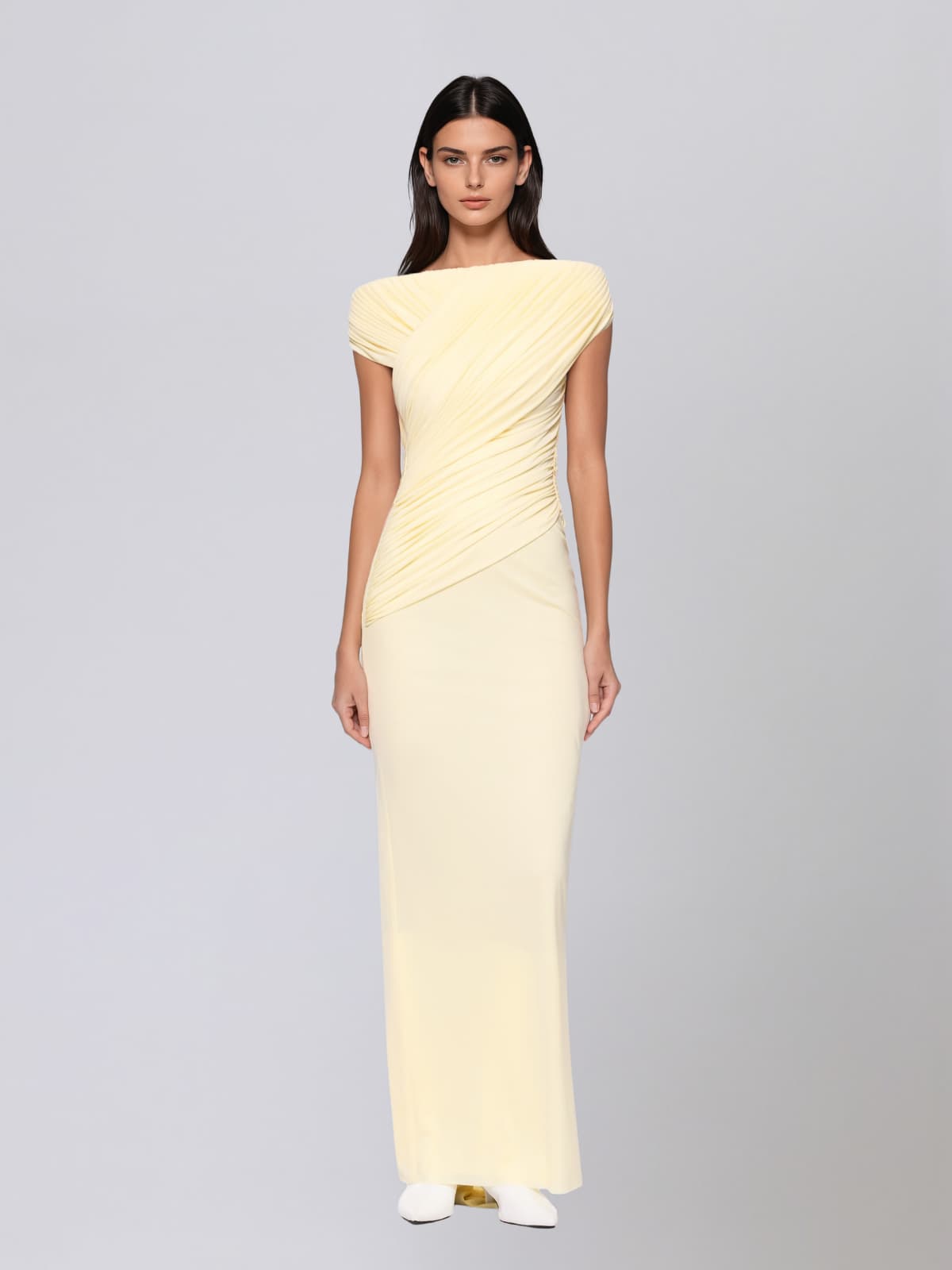 Zavelion Ruched Knit Maxi Dress In Yellow