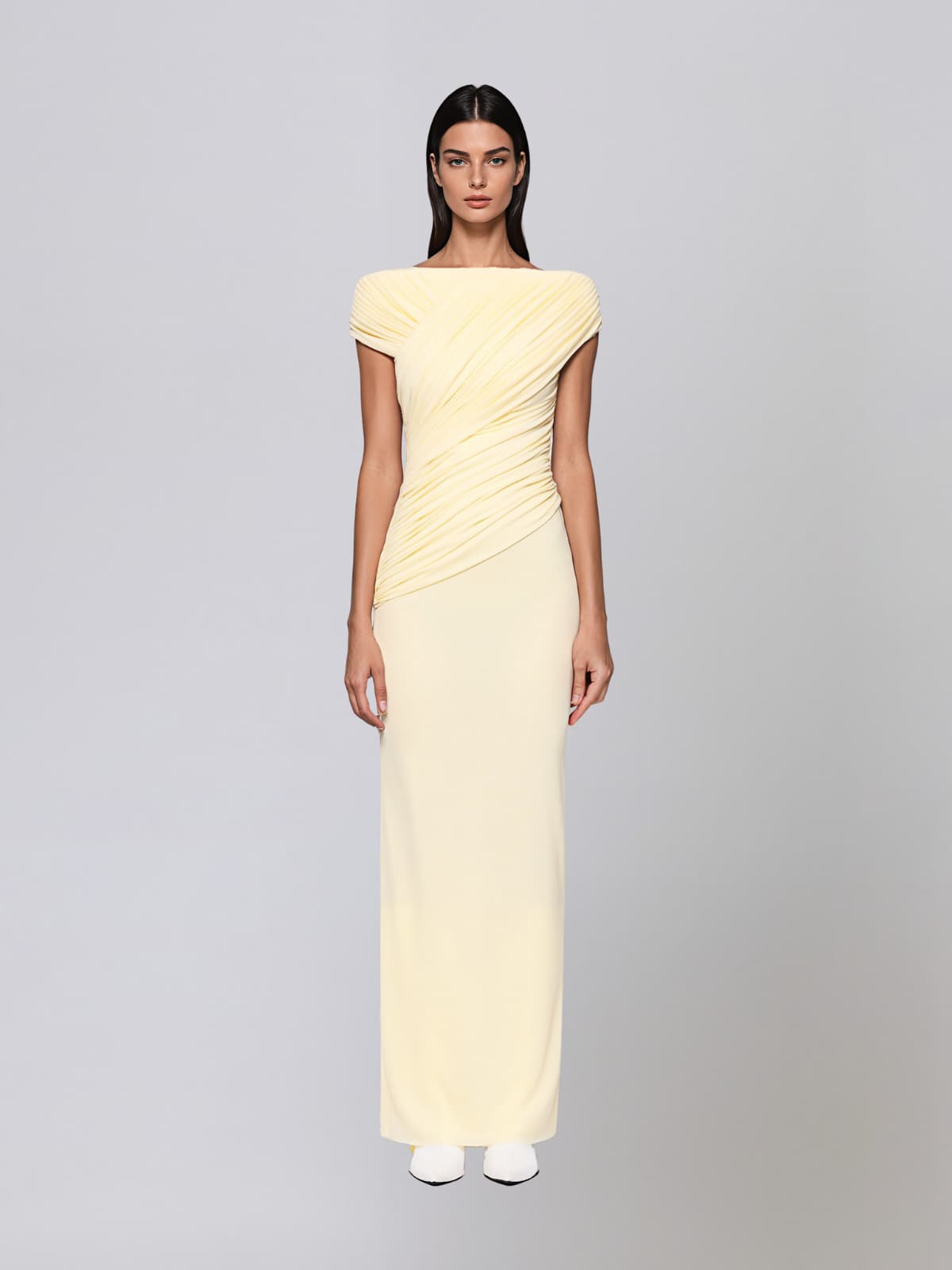 Zavelion Ruched Knit Maxi Dress In Yellow