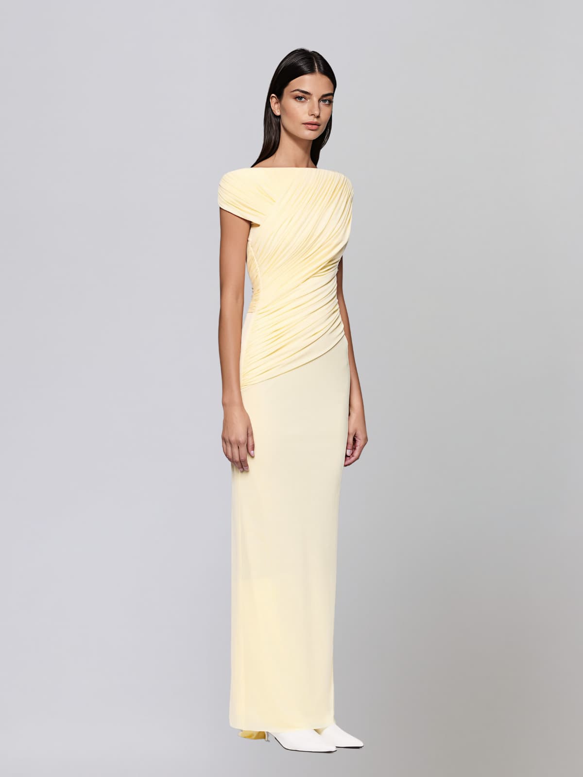 Zavelion Ruched Knit Maxi Dress In Yellow