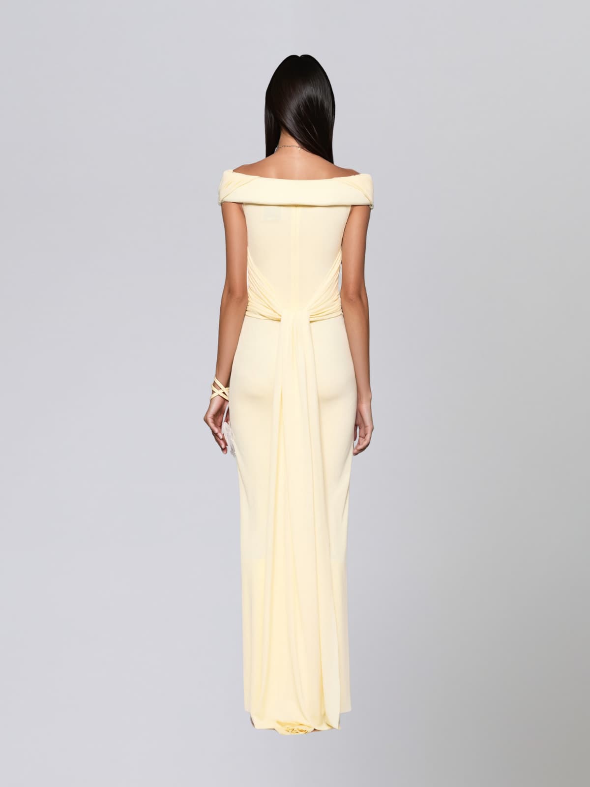 Zavelion Ruched Knit Maxi Dress In Yellow