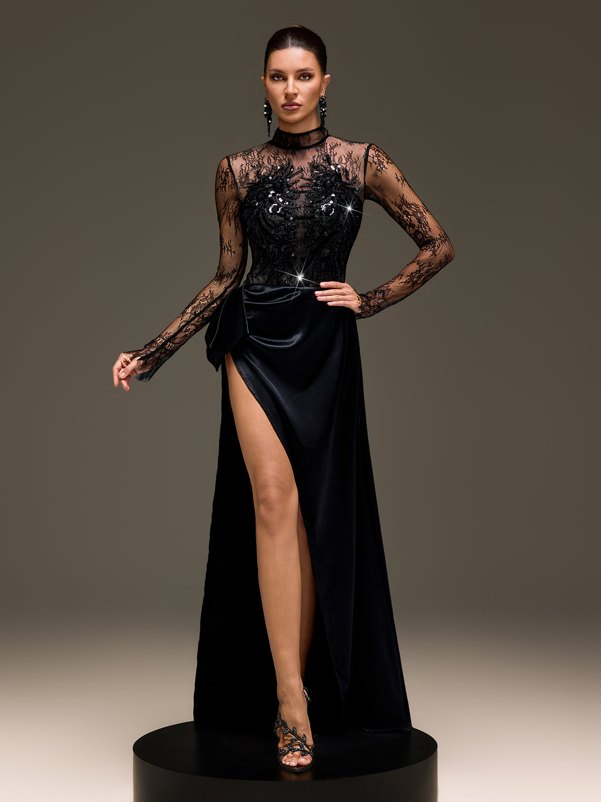 Zavryn Long Sleeve Lace Split Dress Set