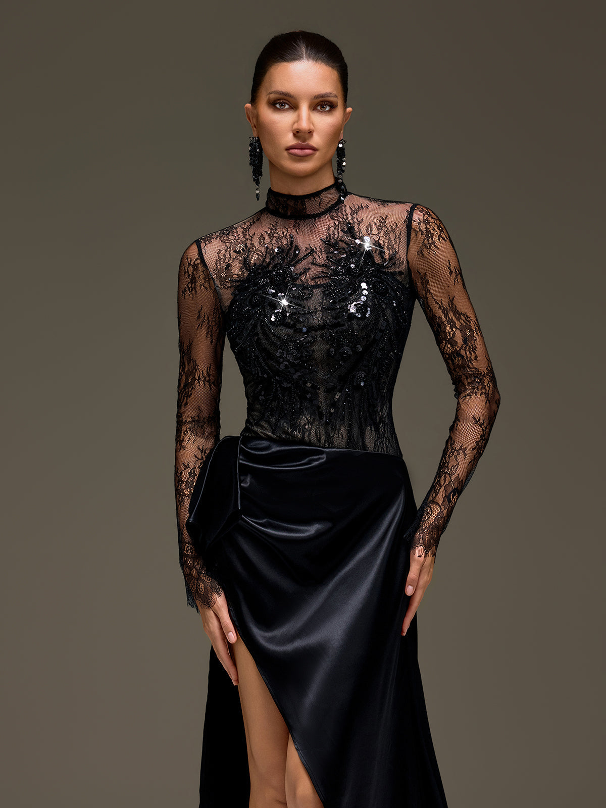Zavryn Long Sleeve Lace Split Dress Set