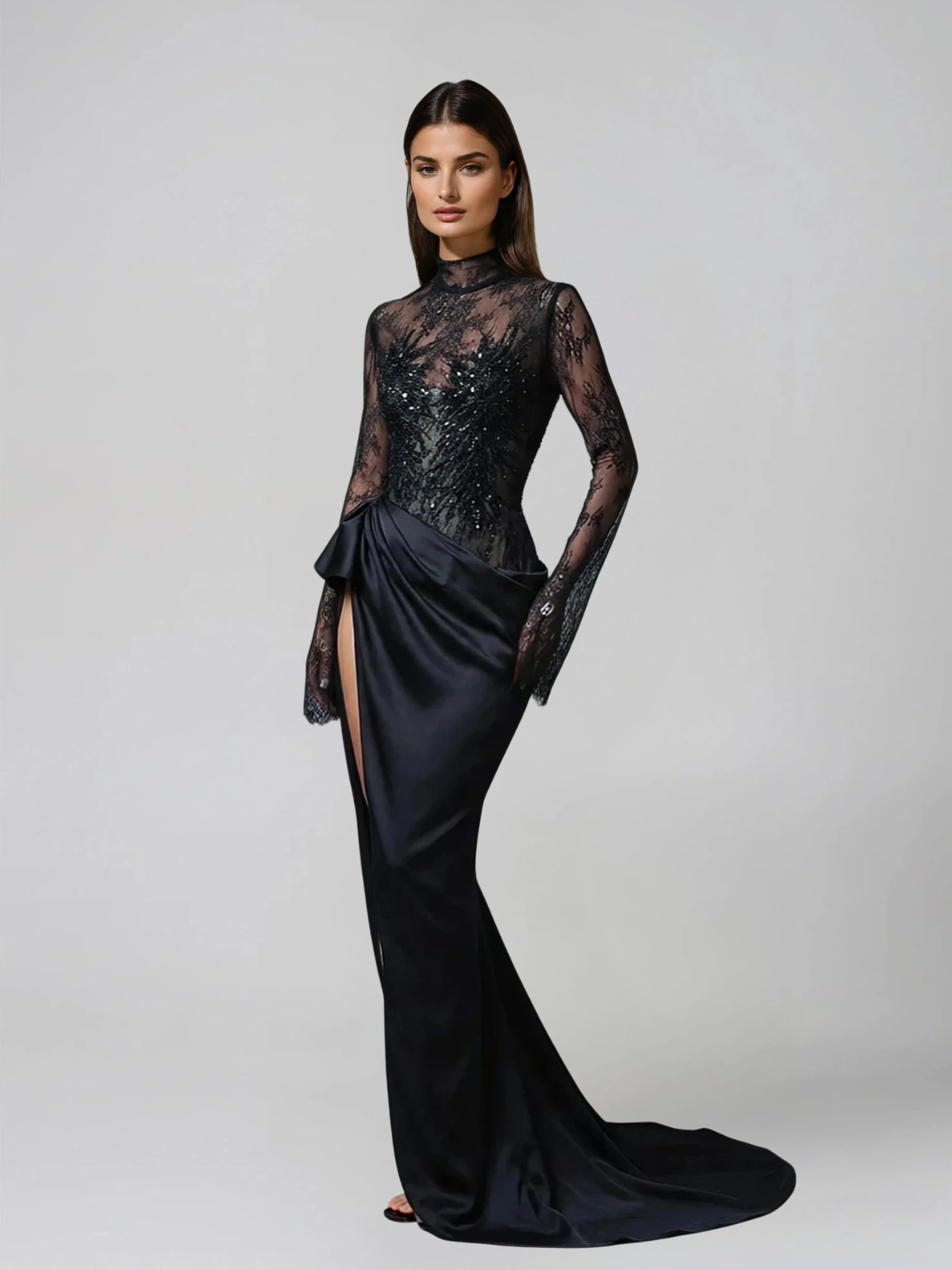 Zavryn Long Sleeve Lace Split Dress Set