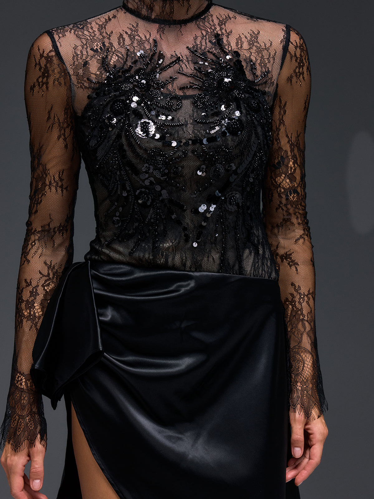 Zavryn Long Sleeve Lace Split Dress Set