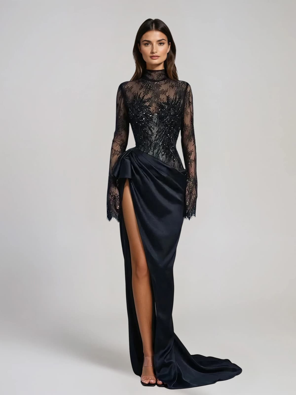 Zavryn Long Sleeve Lace Split Dress Set