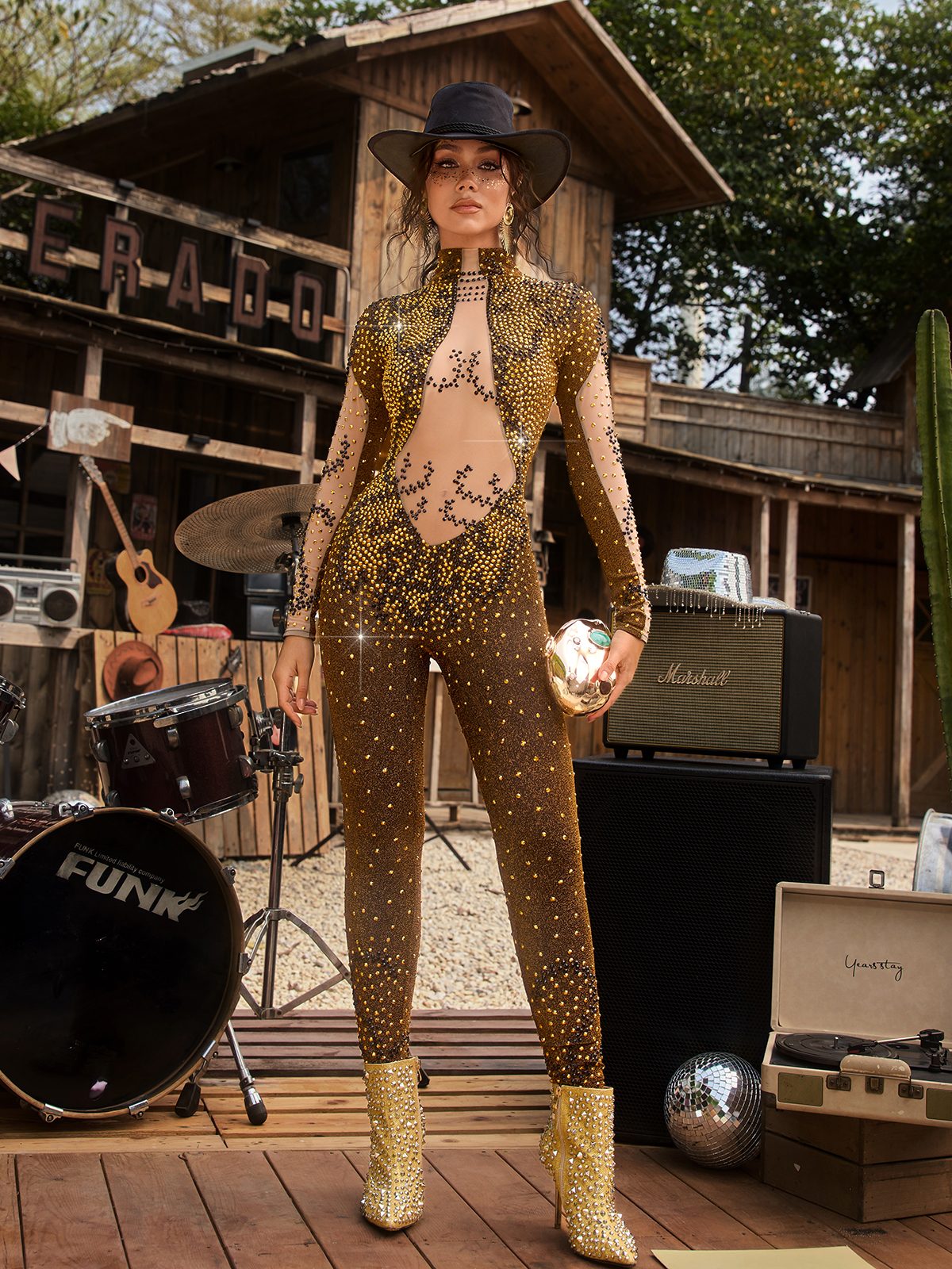 Zelyxon High Neck Rhinestone Jumpsuit
