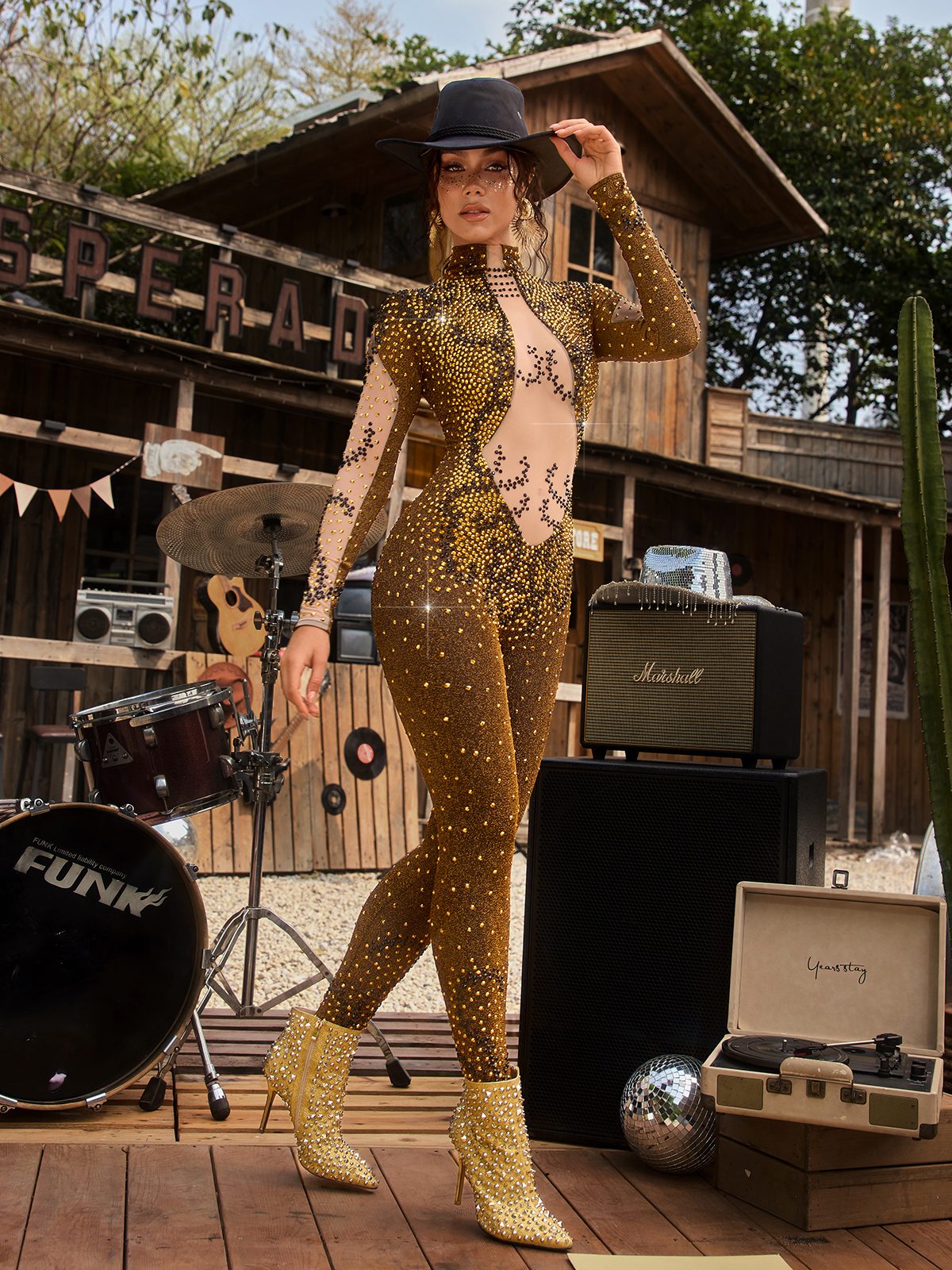 Zelyxon High Neck Rhinestone Jumpsuit