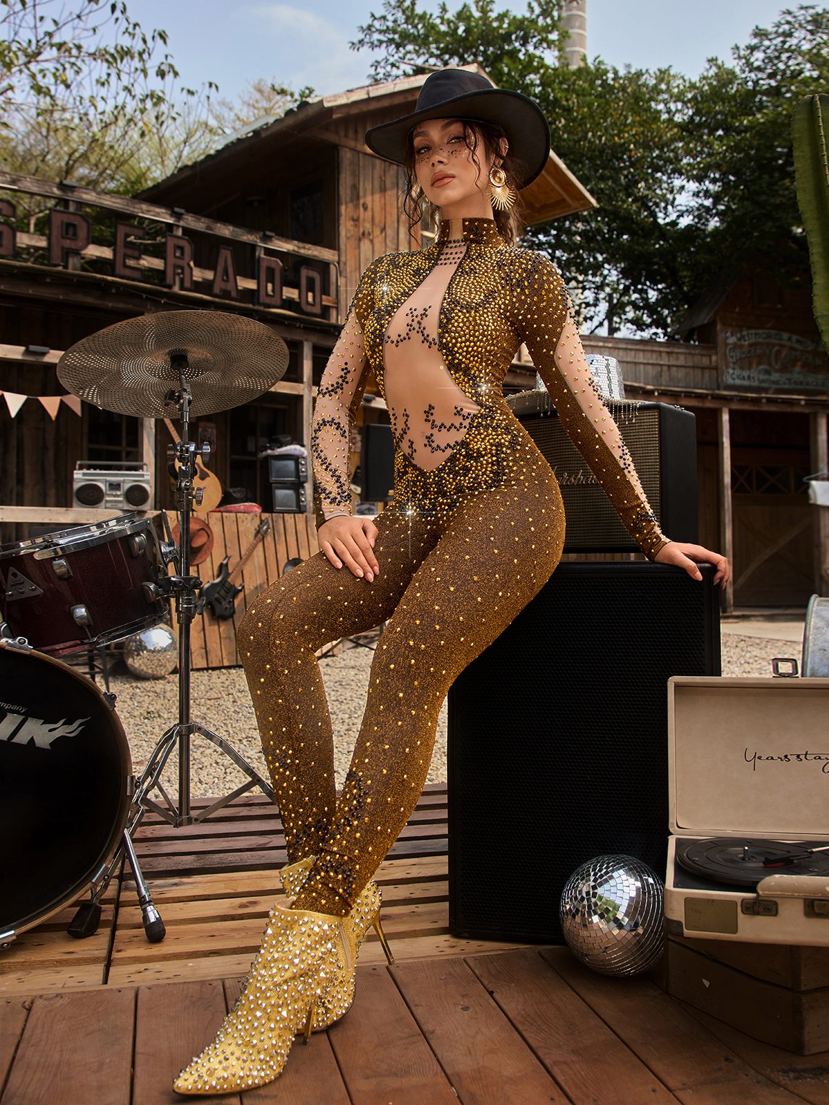 Zelyxon High Neck Rhinestone Jumpsuit