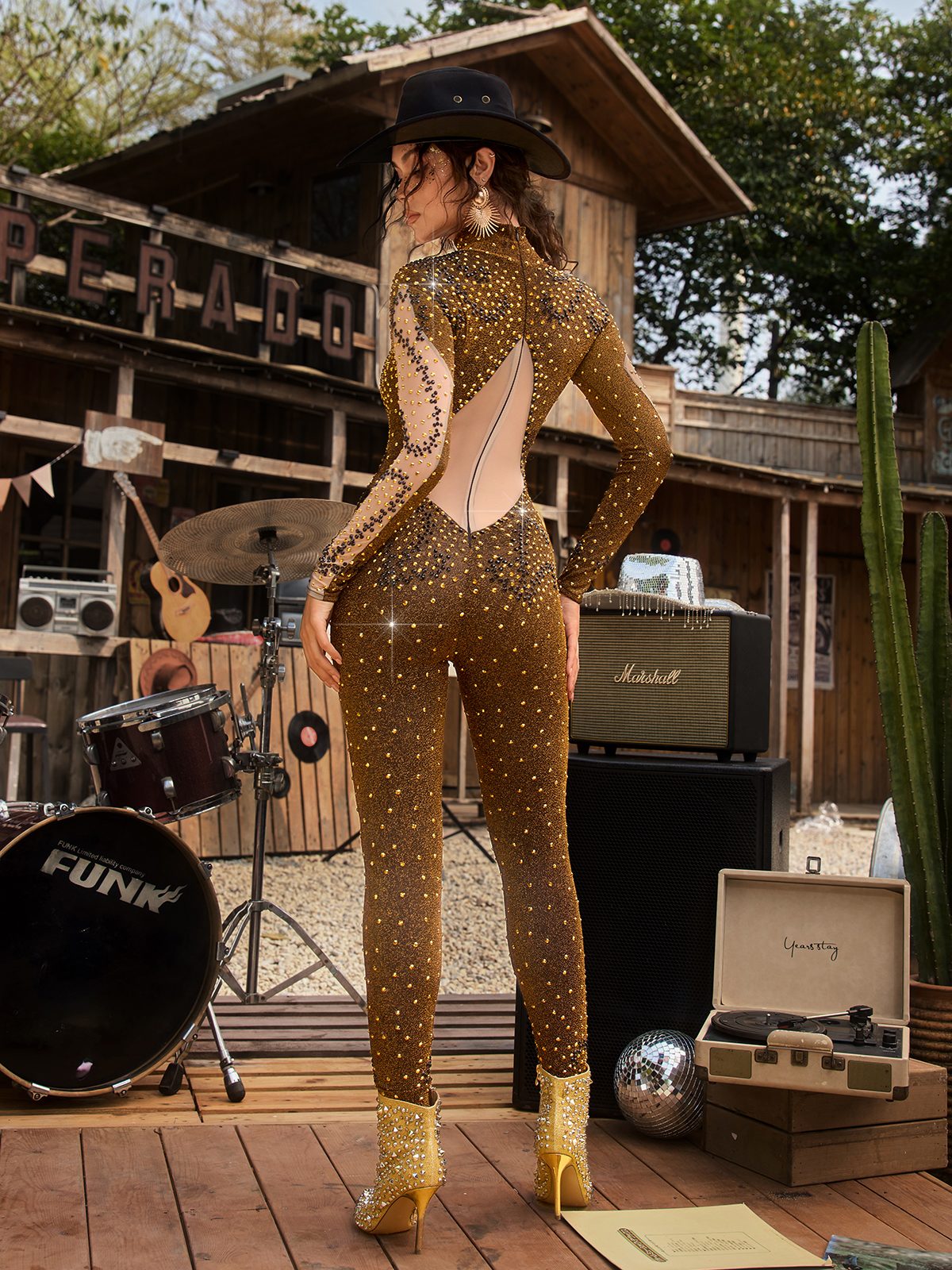Zelyxon High Neck Rhinestone Jumpsuit