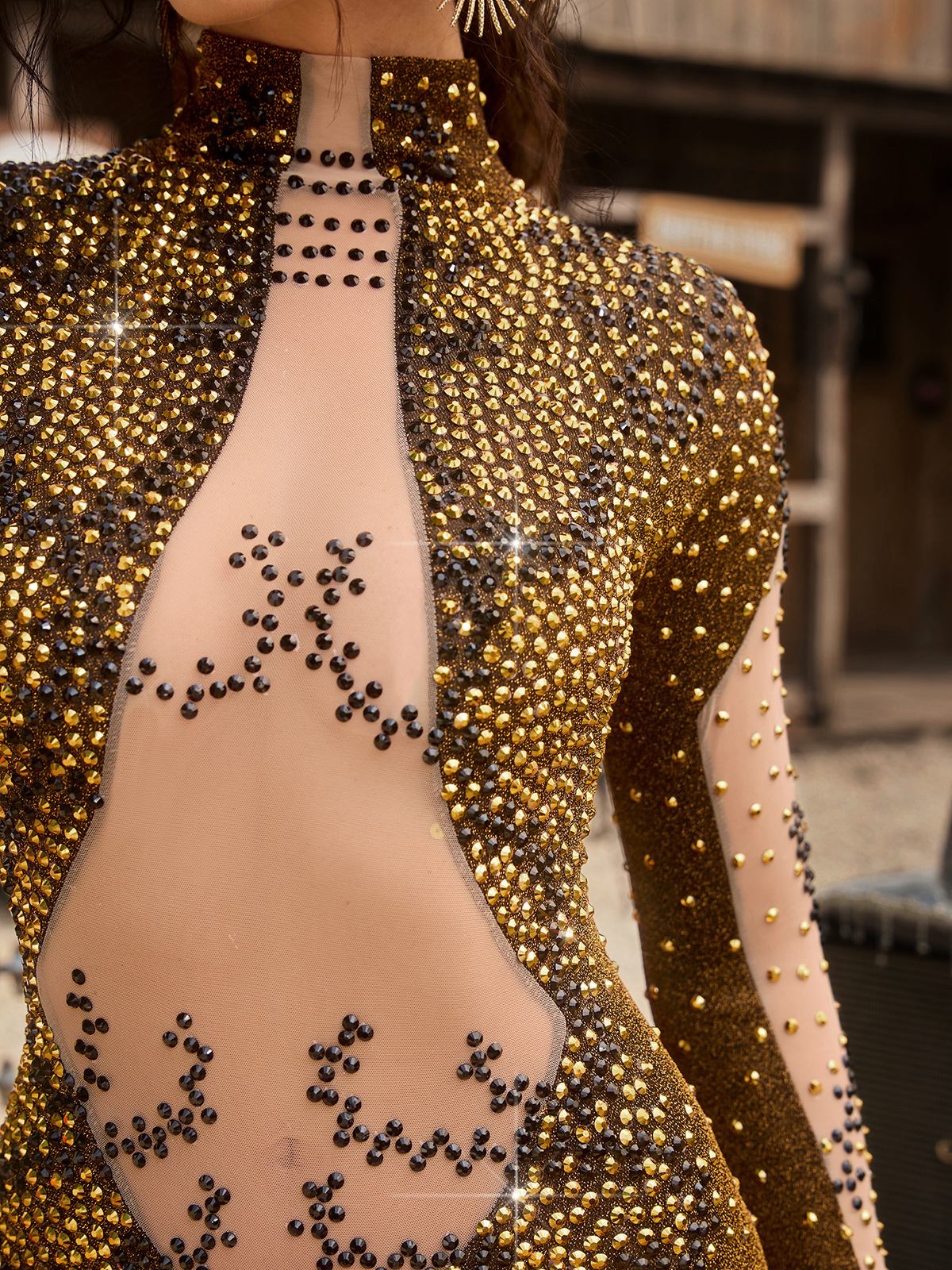 Zelyxon High Neck Rhinestone Jumpsuit