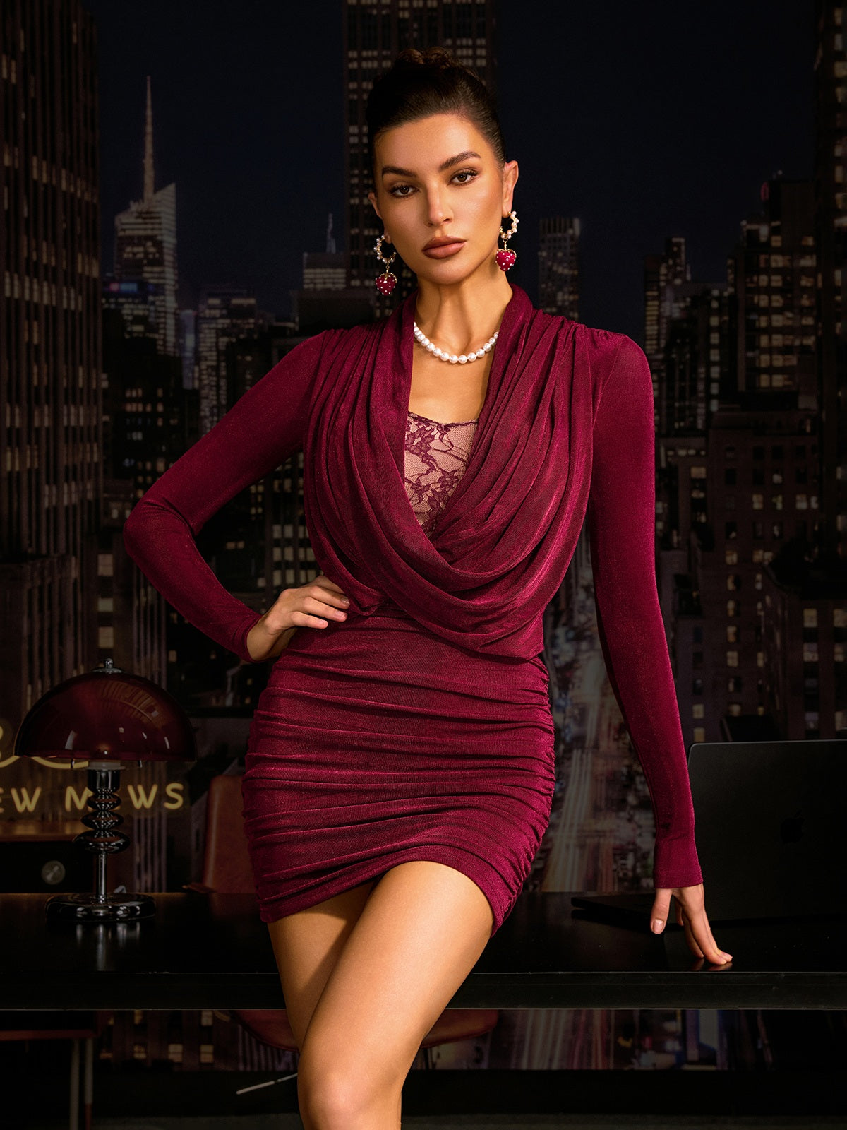 Zerion Cowl Neck Ruched Mini Dress