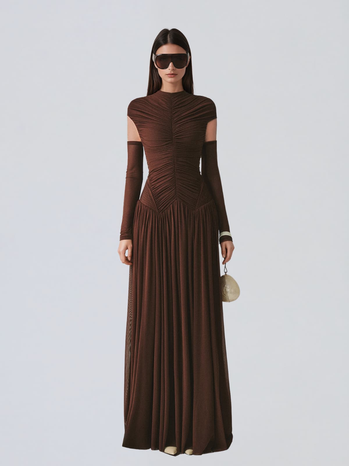 Zevionx Sleeveless Ruched Maxi Dress In Coffee