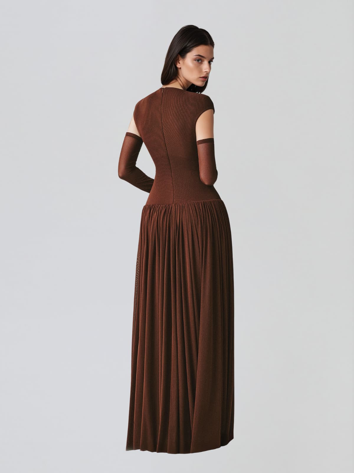 Zevionx Sleeveless Ruched Maxi Dress In Coffee