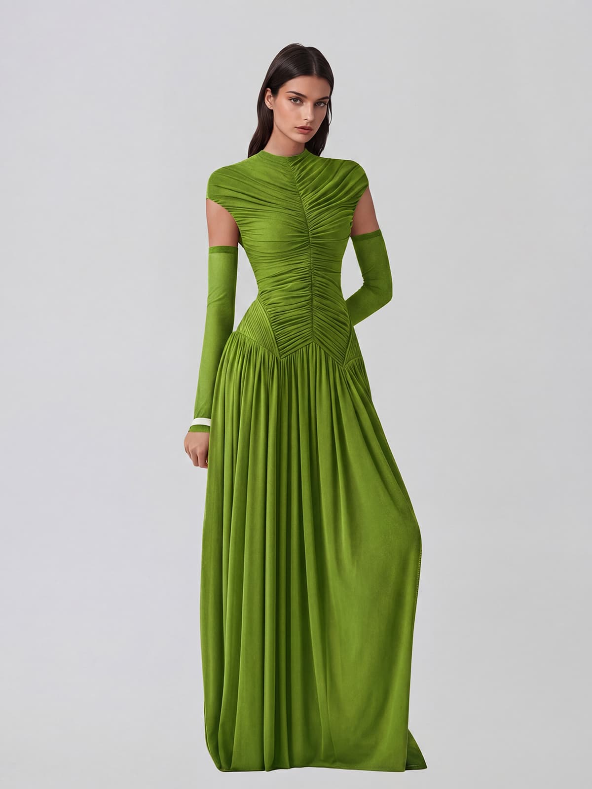 Zevionx Sleeveless Ruched Maxi Dress In Green
