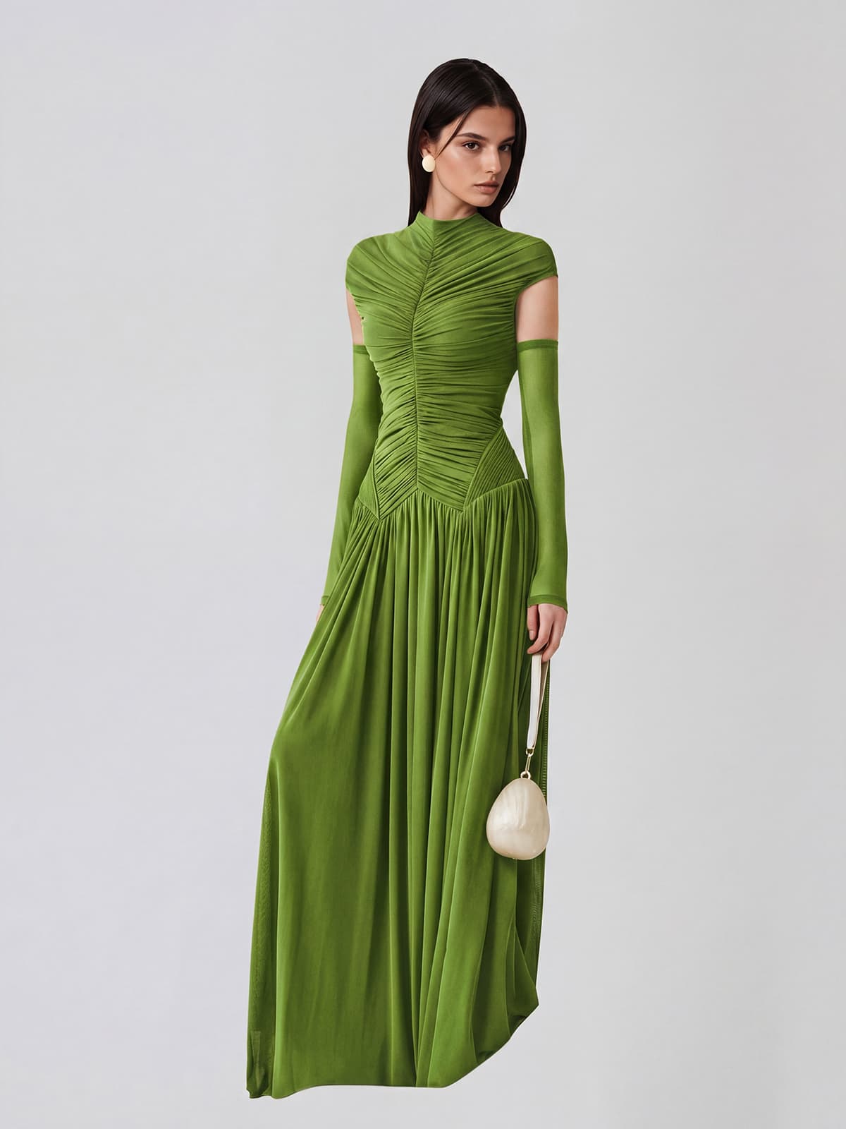 Zevionx Sleeveless Ruched Maxi Dress In Green