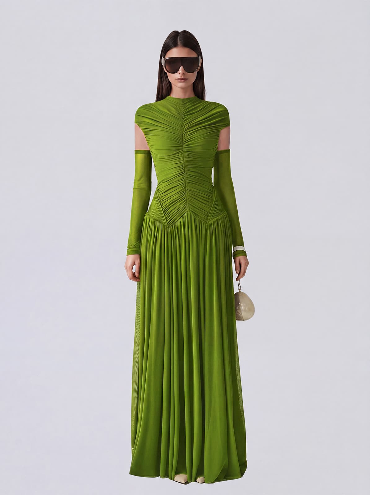 Zevionx Sleeveless Ruched Maxi Dress In Green