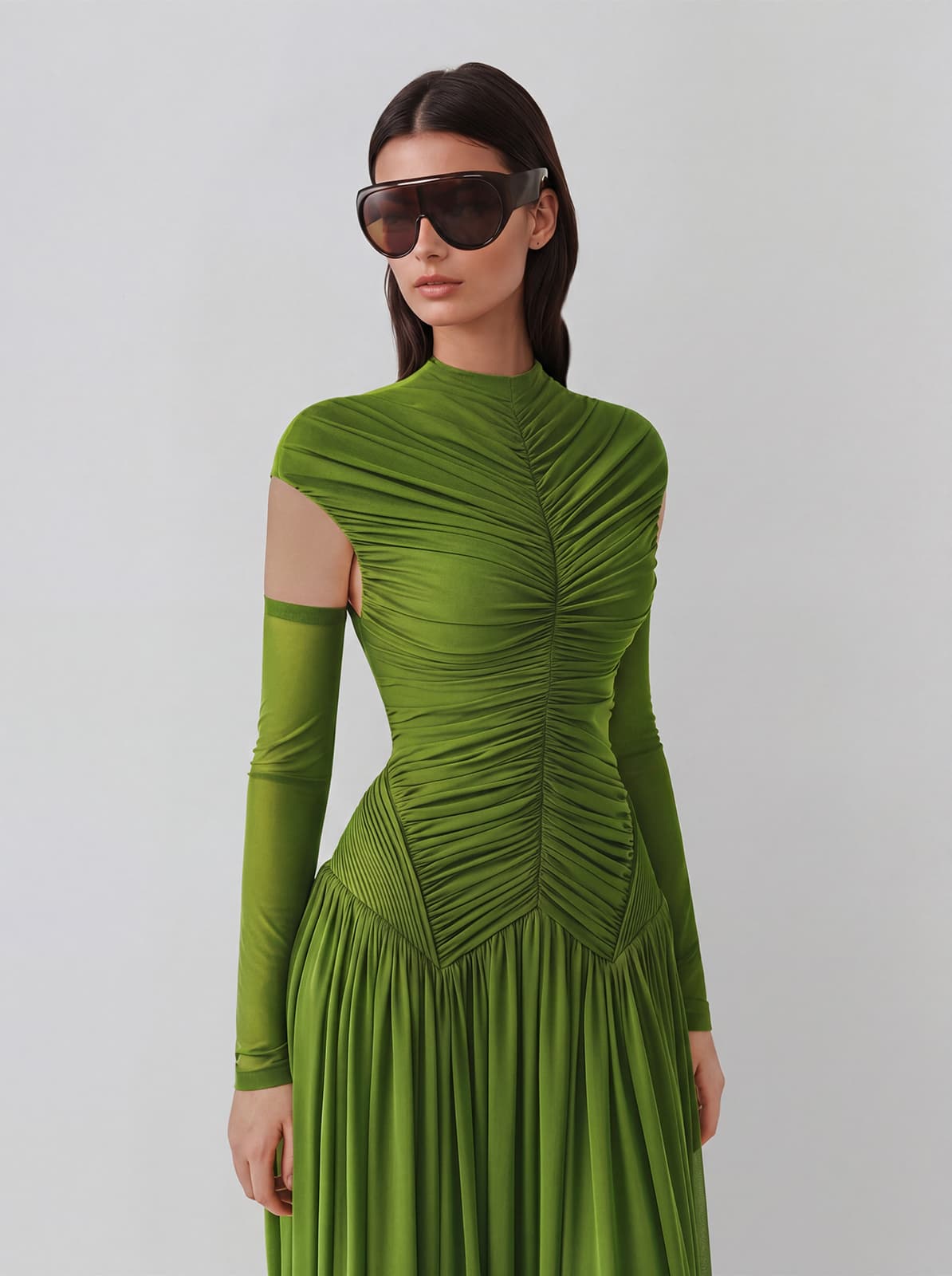 Zevionx Sleeveless Ruched Maxi Dress In Green