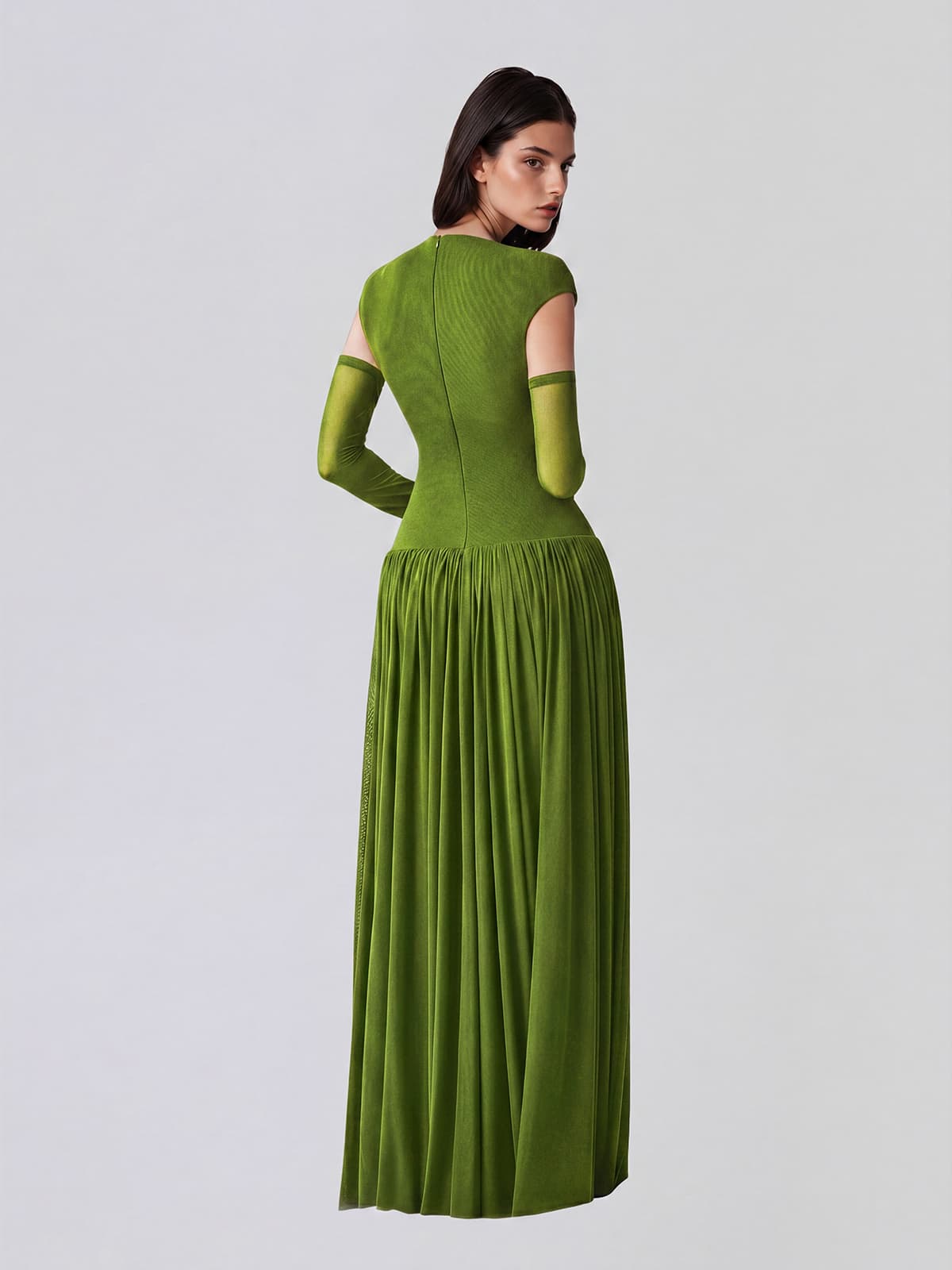 Zevionx Sleeveless Ruched Maxi Dress In Green