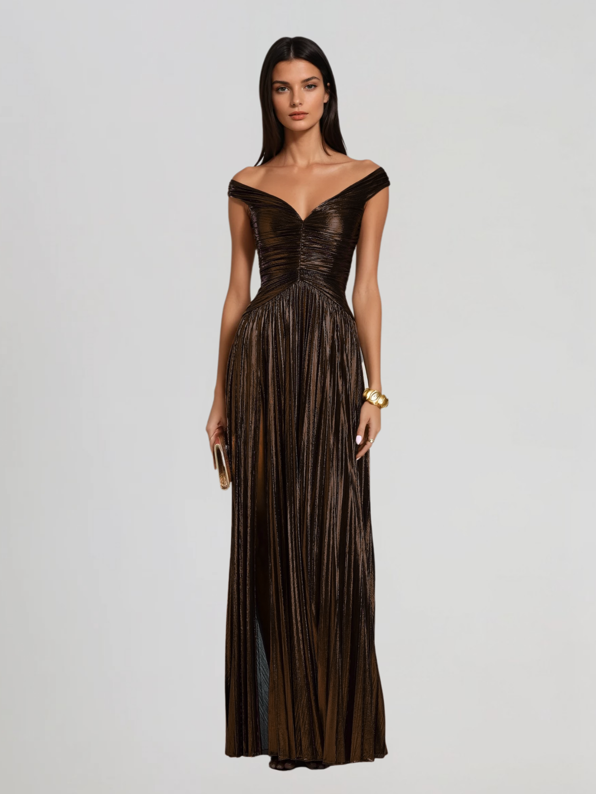 Zexila Off Shoulder Pleated Maxi Dress