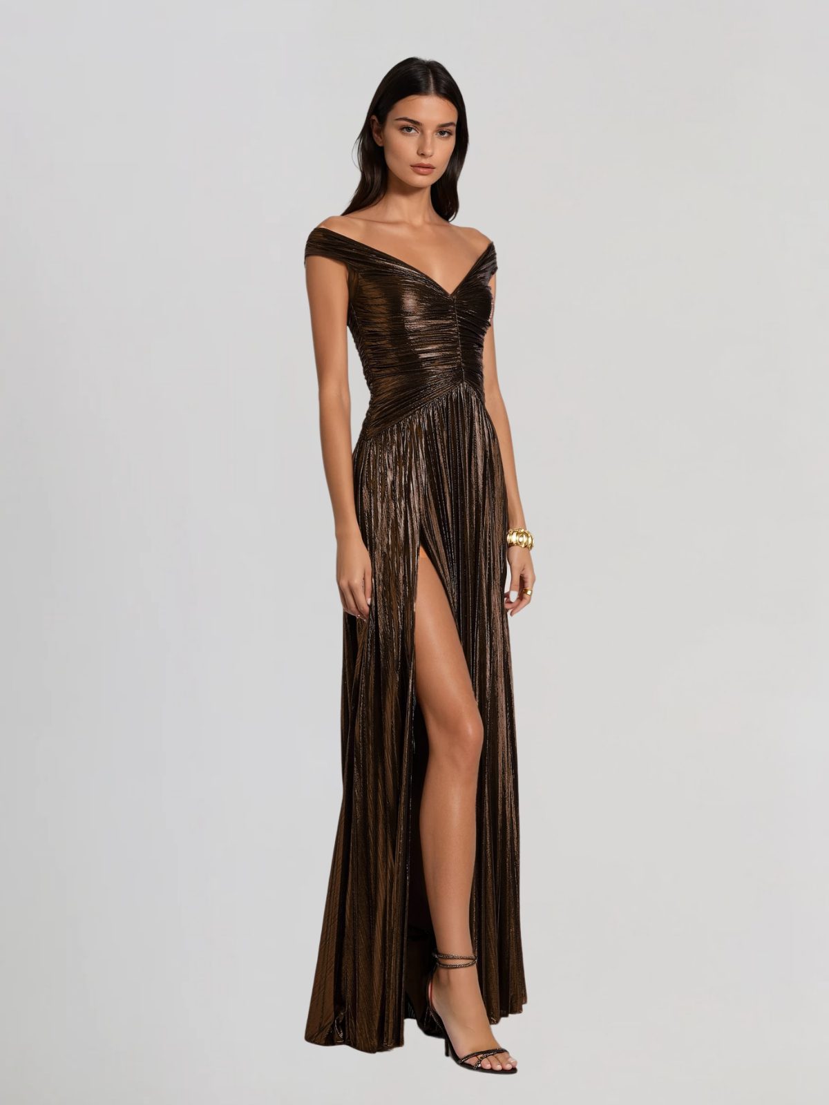 Zexila Off Shoulder Pleated Maxi Dress