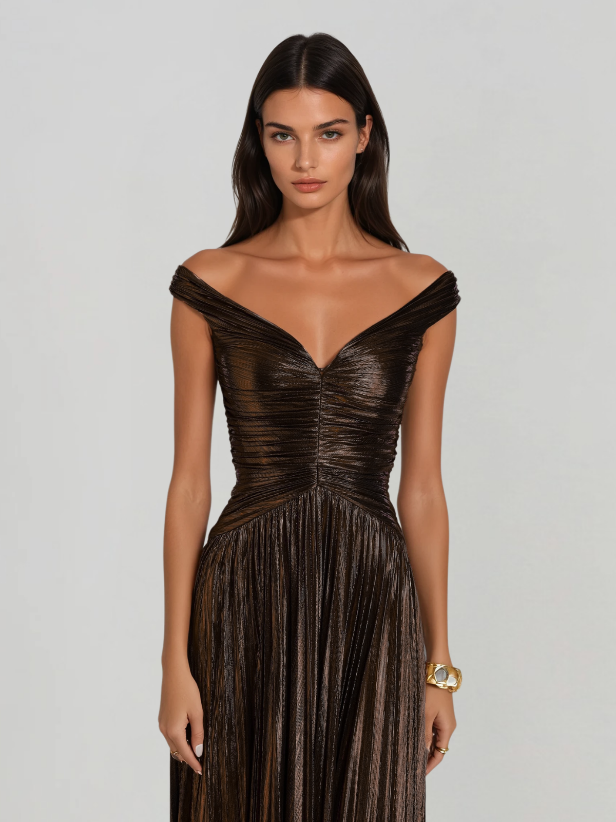 Zexila Off Shoulder Pleated Maxi Dress
