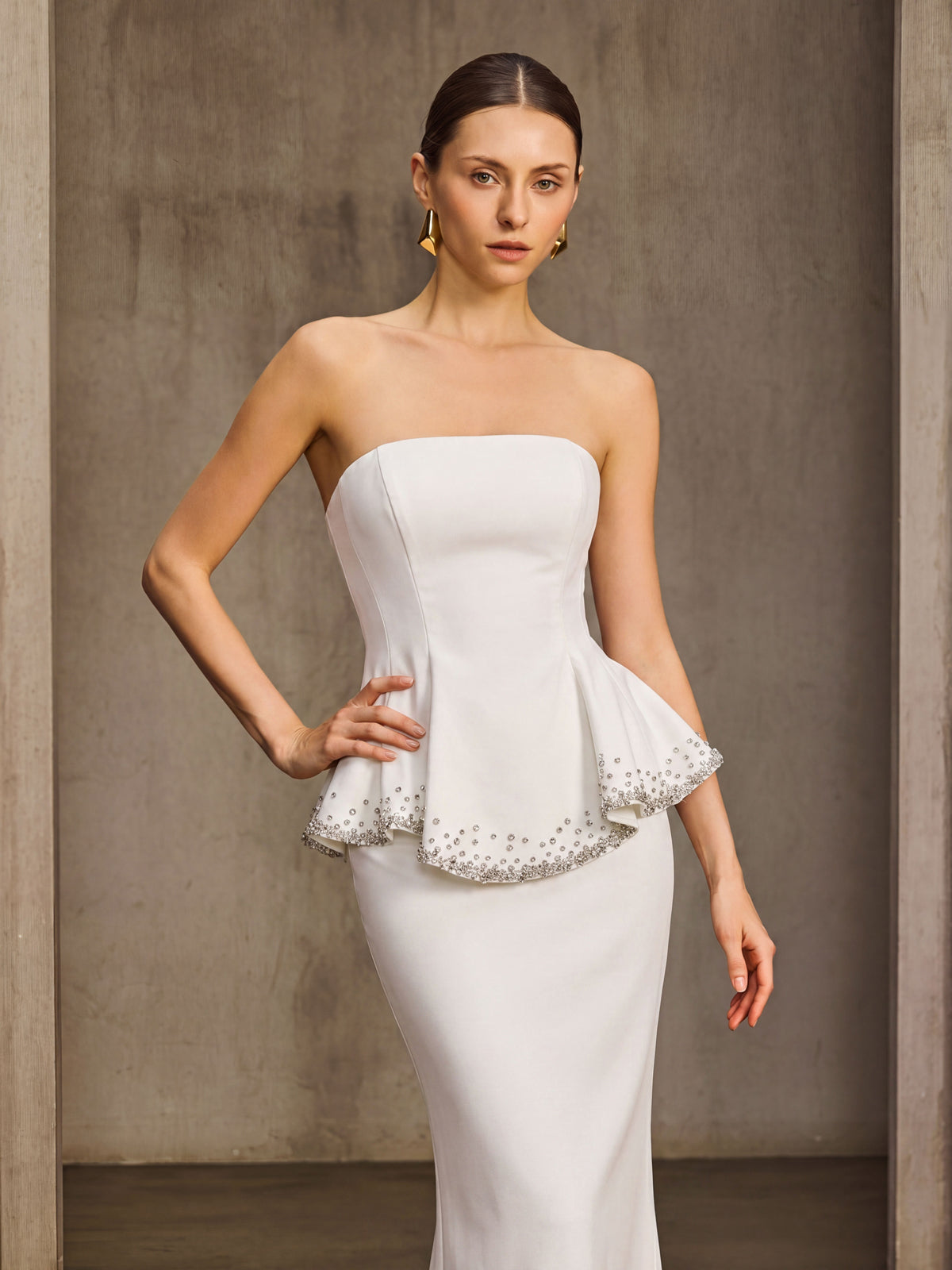 Zorandel Strapless Rhinestone Skirt Set