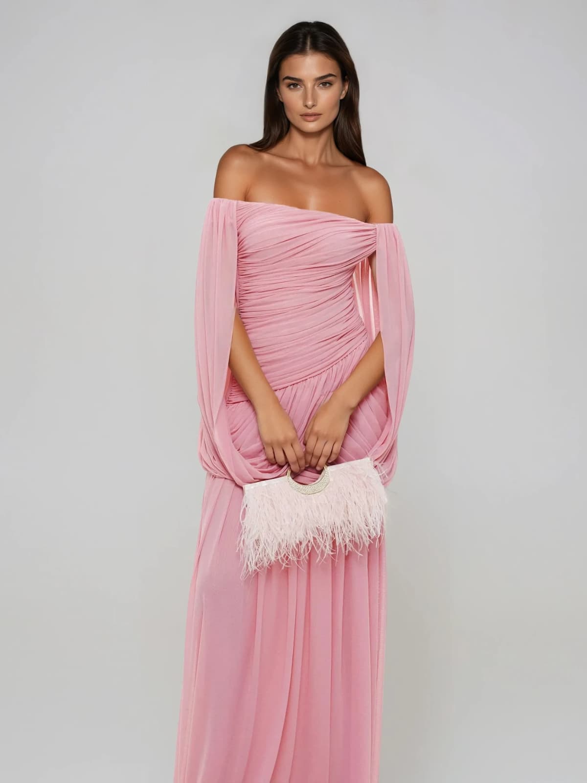 Zoryrin Off Shoulder Mesh Ruched Maxi Dress