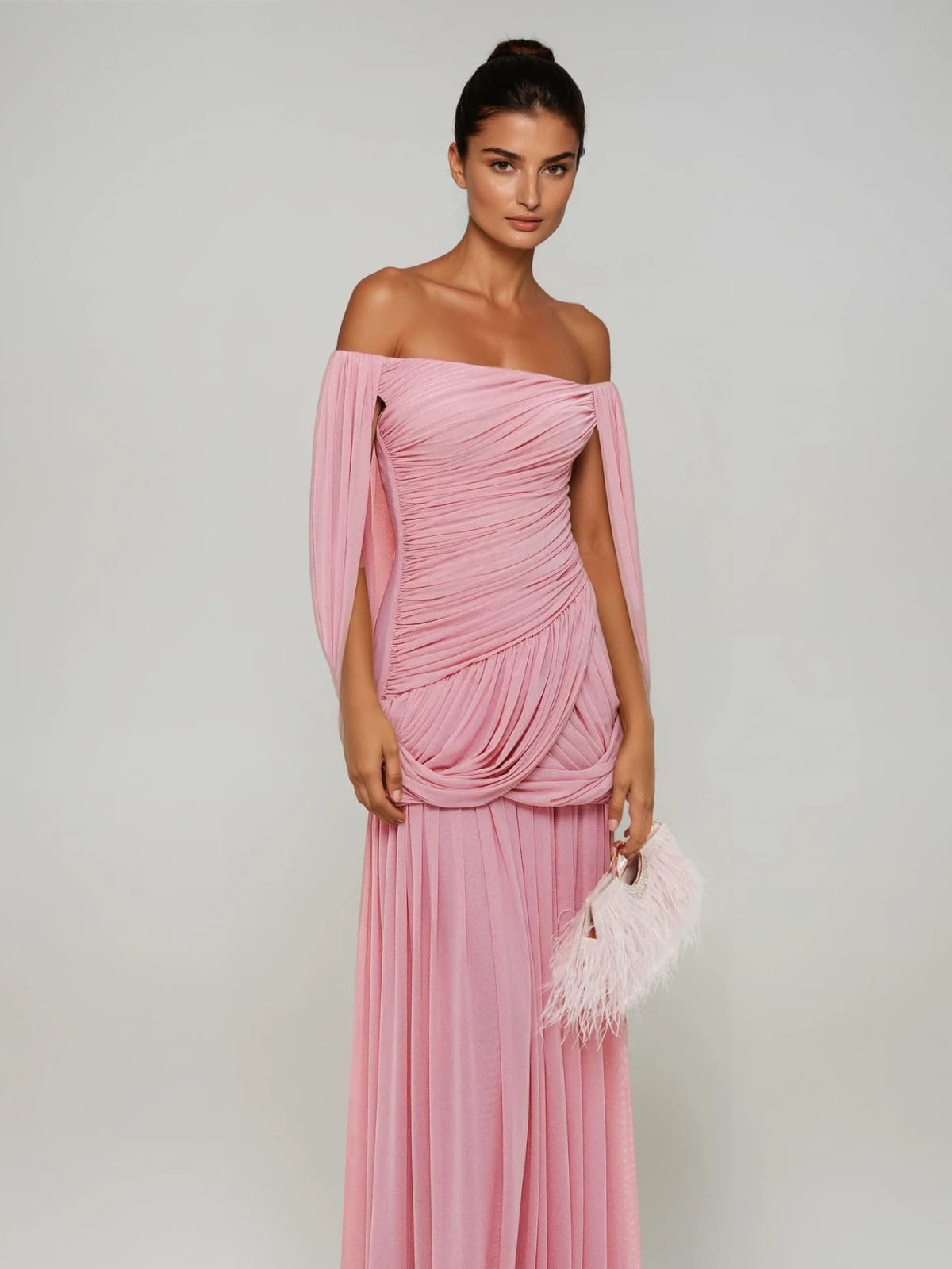 Zoryrin Off Shoulder Mesh Ruched Maxi Dress