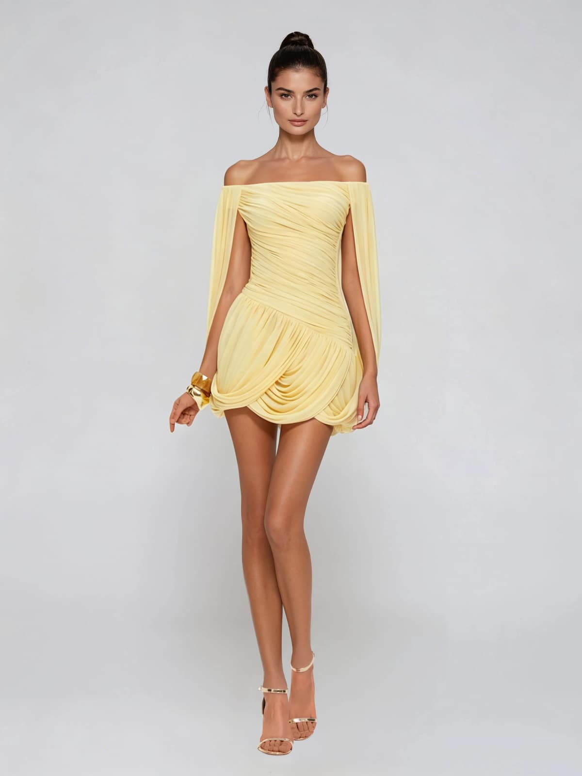 Zoryrin Off Shoulder Ruched Mini Dress In Yellow