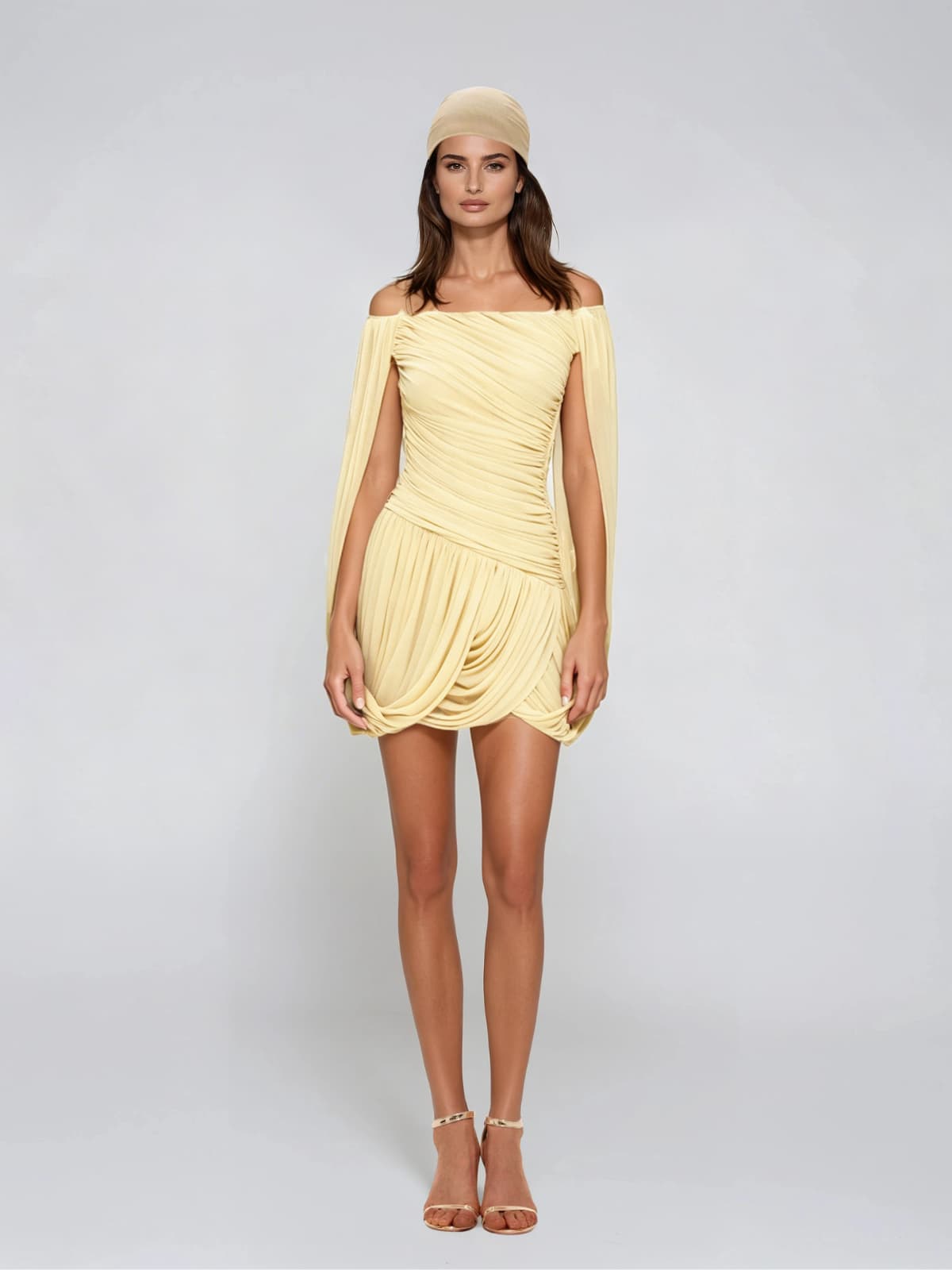 Zoryrin Off Shoulder Ruched Mini Dress In Yellow