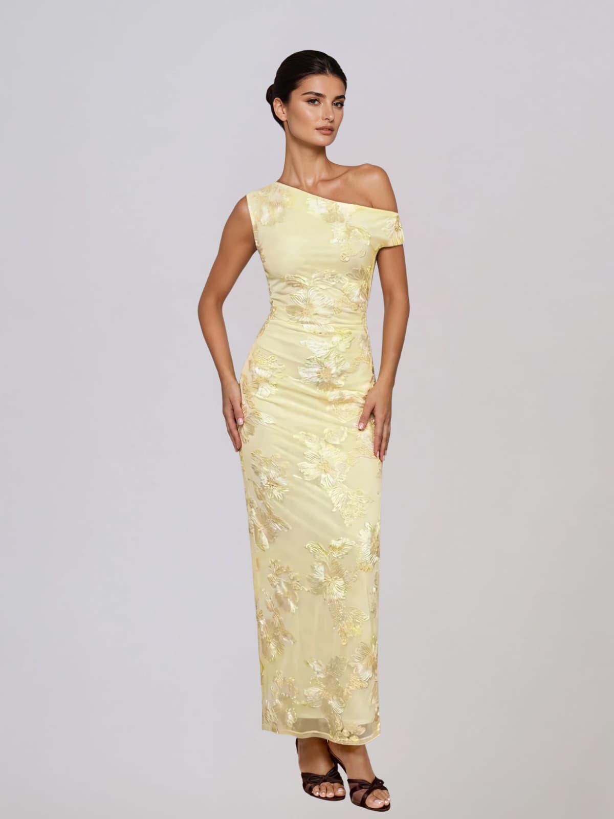 Zryne One Shoulder Flower Maxi Dress