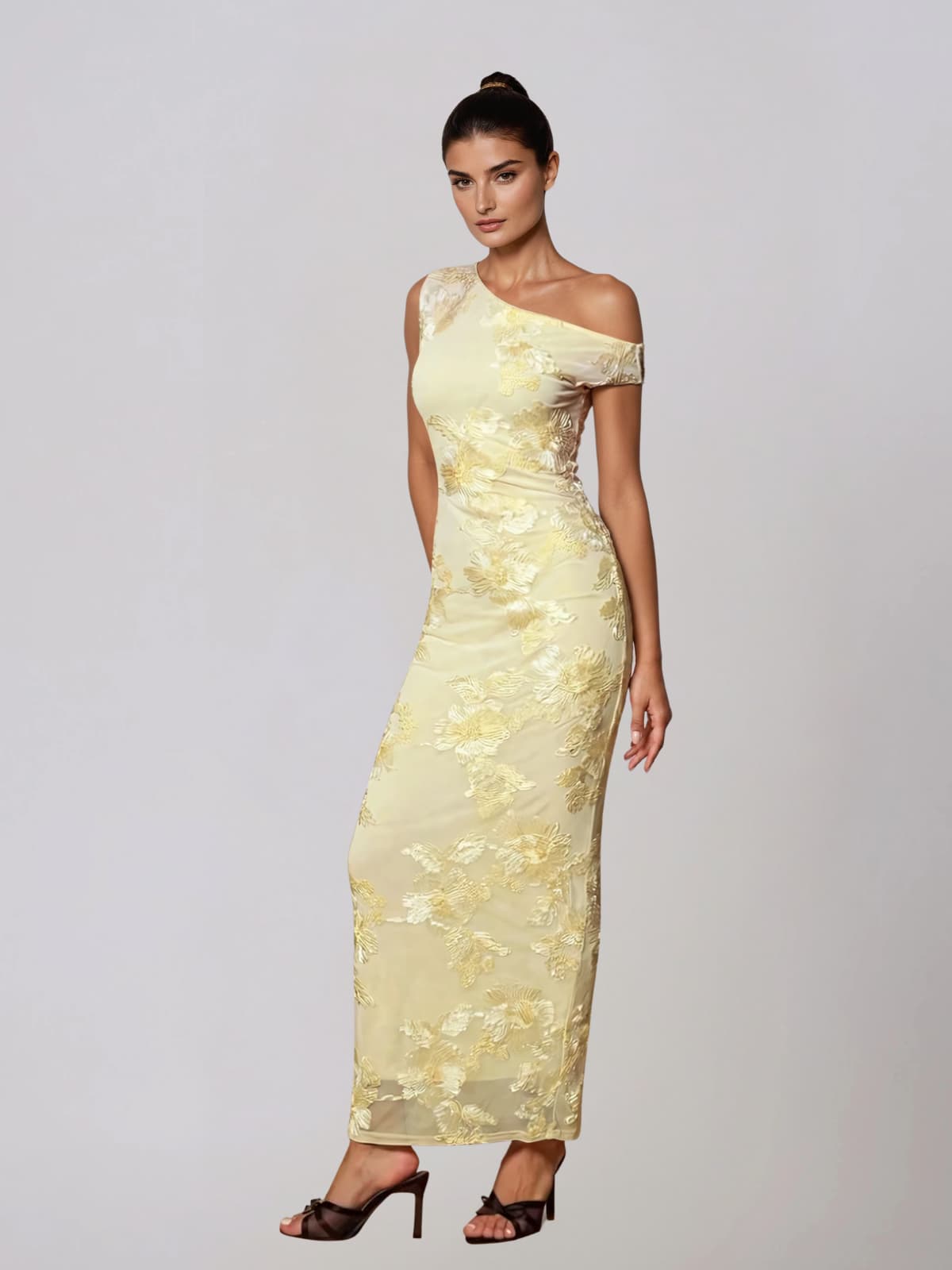 Zryne One Shoulder Flower Maxi Dress