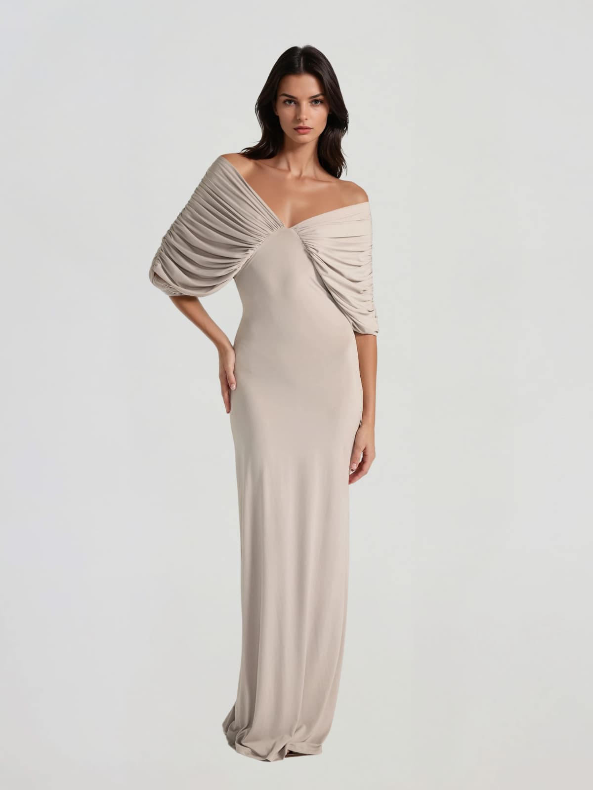 Zythera V Neck Ruched Maxi Dress