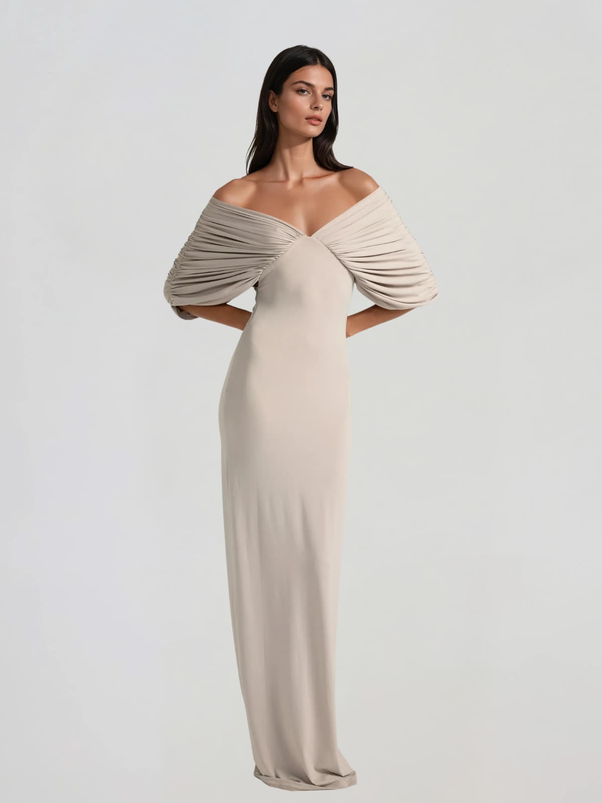 Zythera V Neck Ruched Maxi Dress
